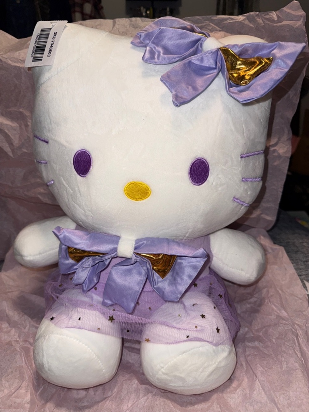 Hello Kitty 14” Plush in White with Lavender and Gold Accents